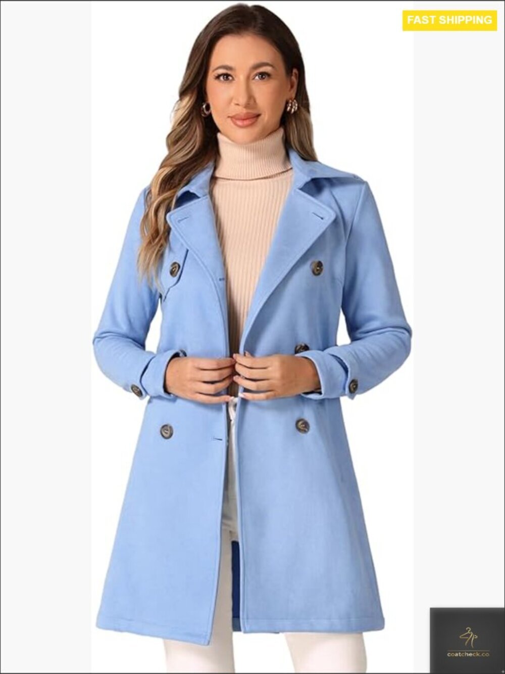 Faux Suede Trench Coat Classic Double Breasted Notched Lapel Belted Elegant